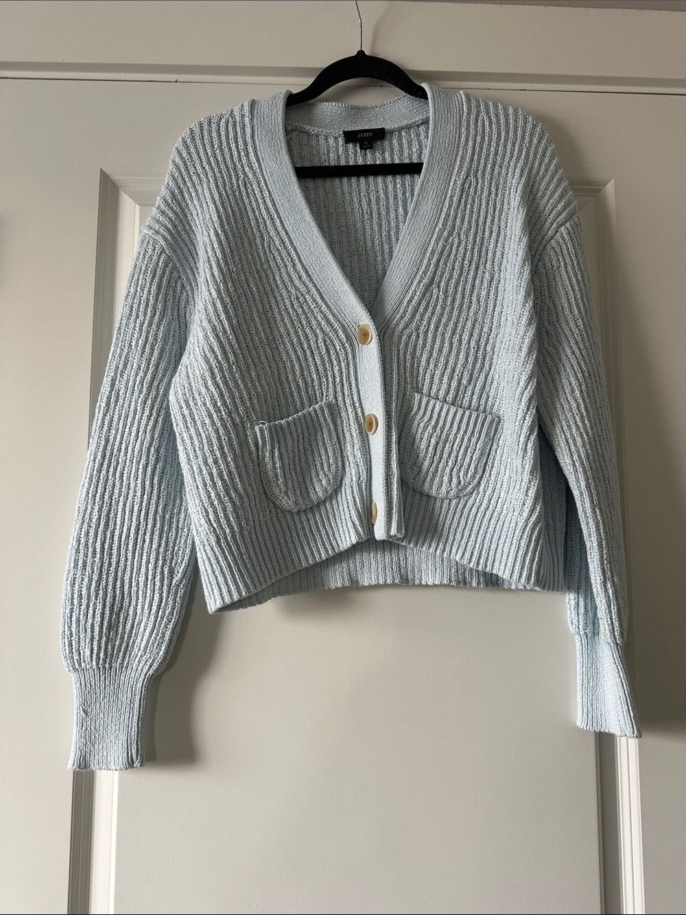 J.Crew Ribbed Button-Front Cardigan Light Blue